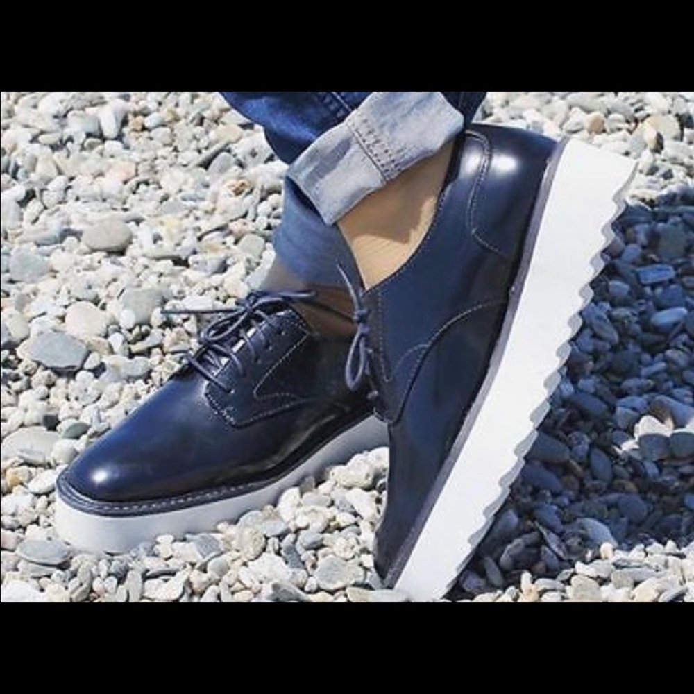 ZARA Navy Platform Blucher Shoes
